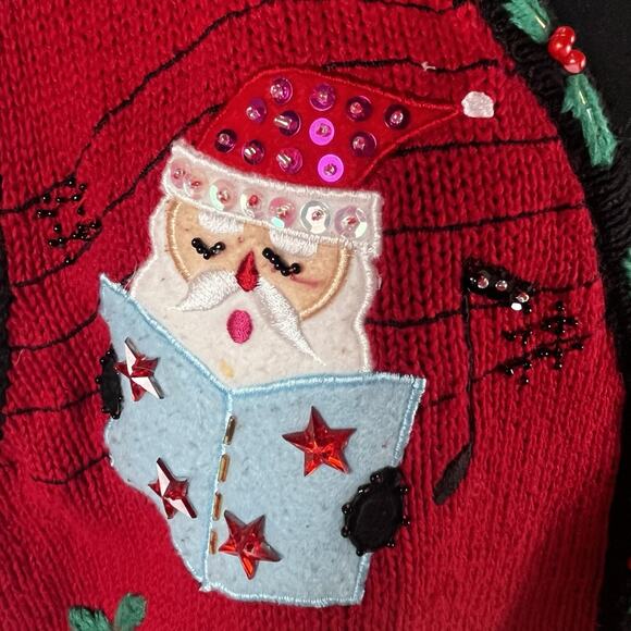 Vtg Christmas Sweater Vest Elf Santa Reindeer Music Beaded Sz XL Bobbie Brooks - Picture 7 of 16